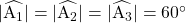 \rm\lvert\widehat{A_1}\rvert=\lvert\widehat{A_2}\rvert=\lvert\widehat{A_3}\rvert=60^\circ